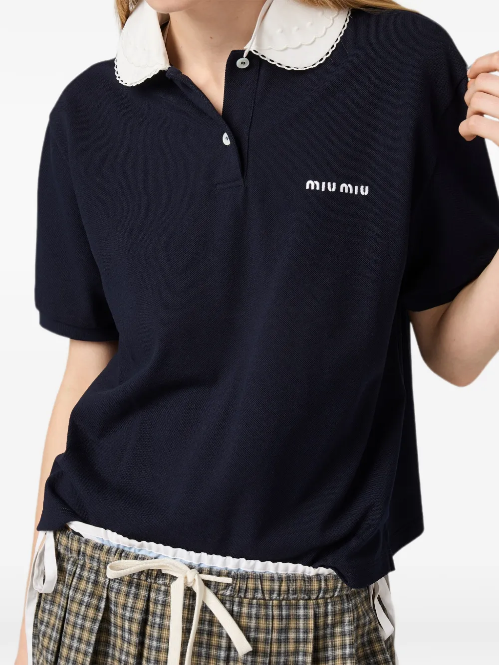 Miu Miu sailor-collar cotton T-shirt | Smart Closet