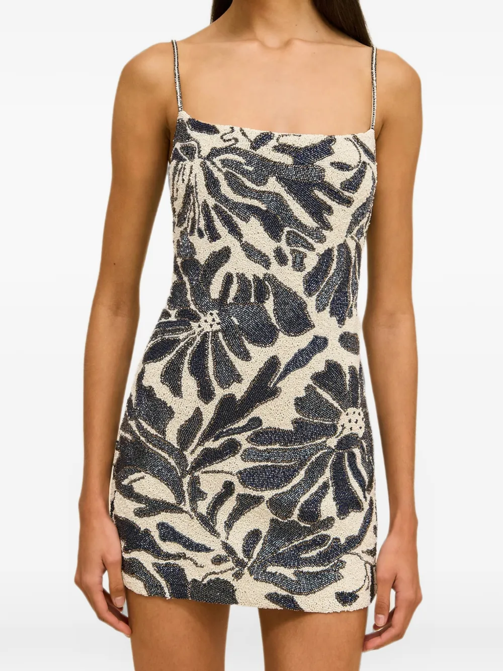 Cult Gaia Bebe bead-embellished floral-print mini dress - Nude