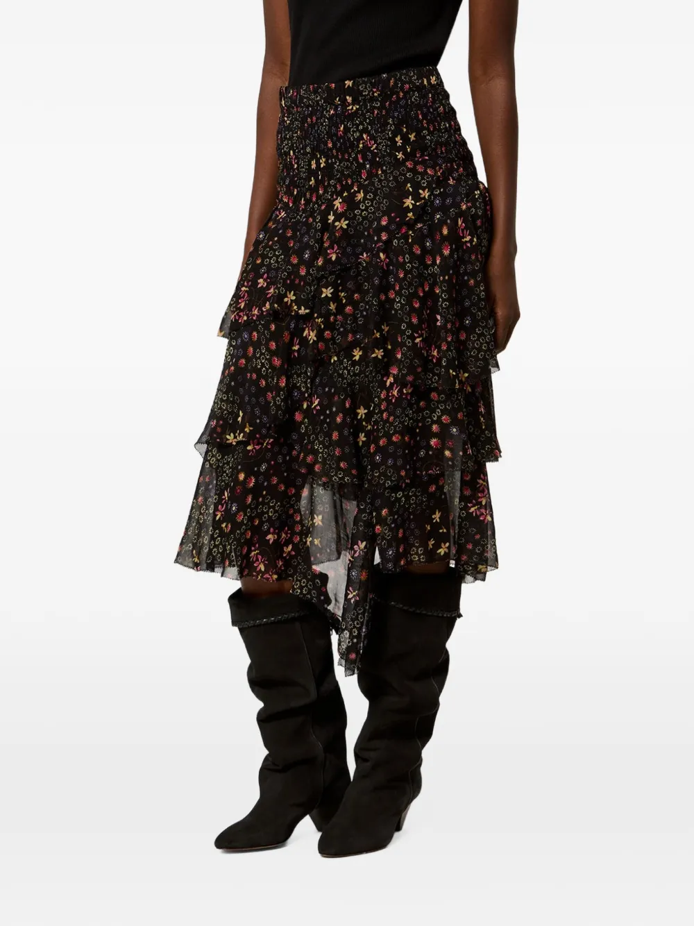 MARANT ÉTOILE floral-print ruffled skirt - Nero