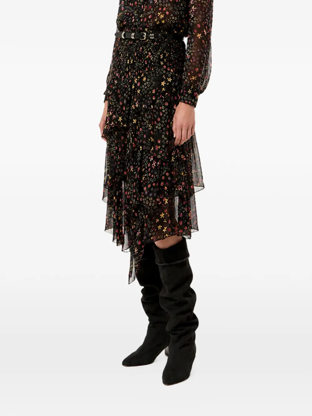 MARANT ÉTOILE floral-print ruffled skirt - Nero