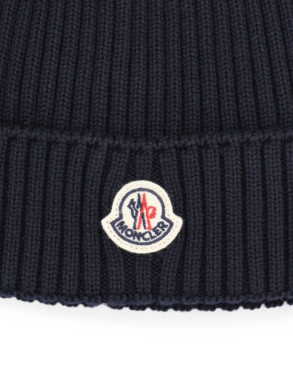 Moncler Enfant Ribgebreide muts met logo-patch Blauw