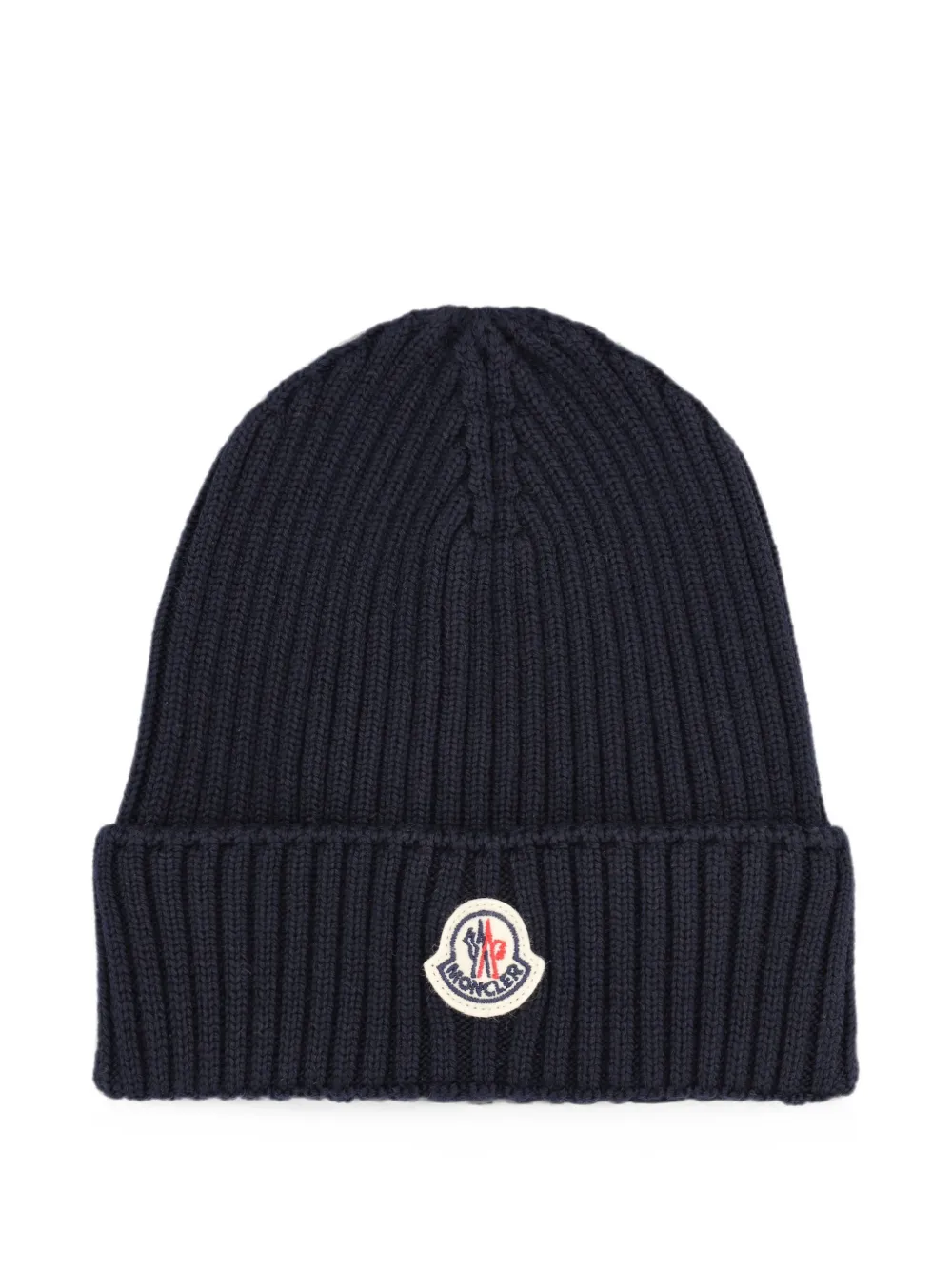 Moncler Enfant Ribgebreide muts met logo-patch Blauw