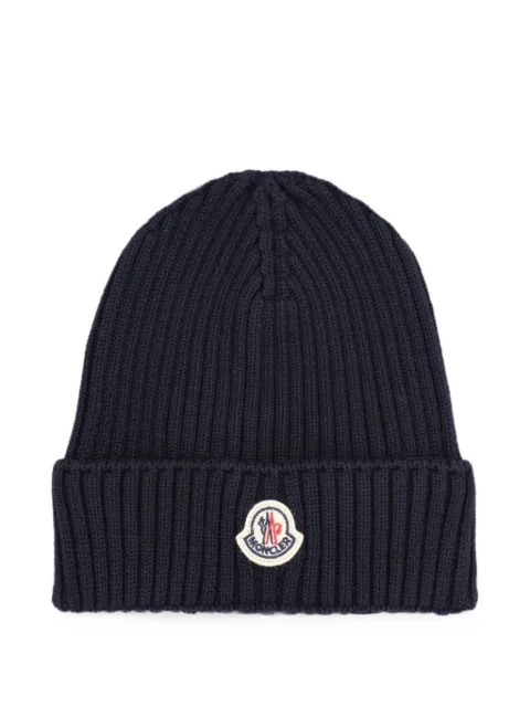 Moncler Enfant logo-patch ribbed-knit beanie hat