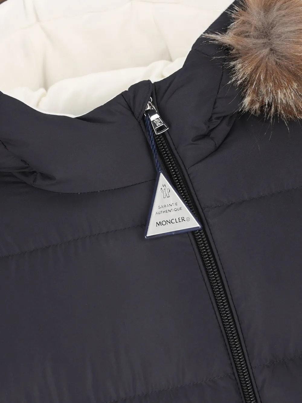 Moncler Enfant Yorick gewatteerd skipak met afwerking van imitatiebont Blauw