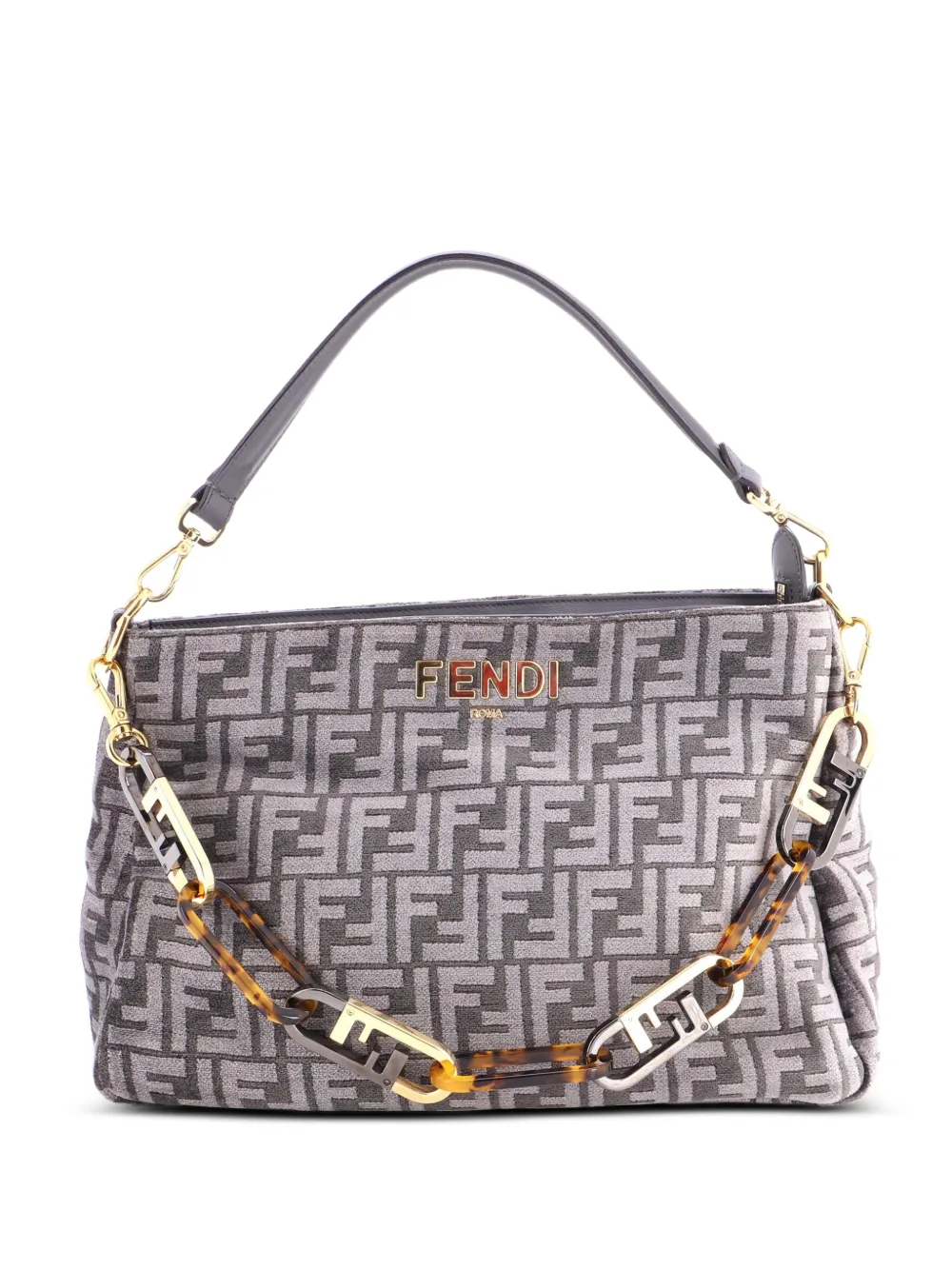 Fendi Pre-Owned O'Lock Zip Shoulder Bag Zucca Chenille hobo bag - Grey