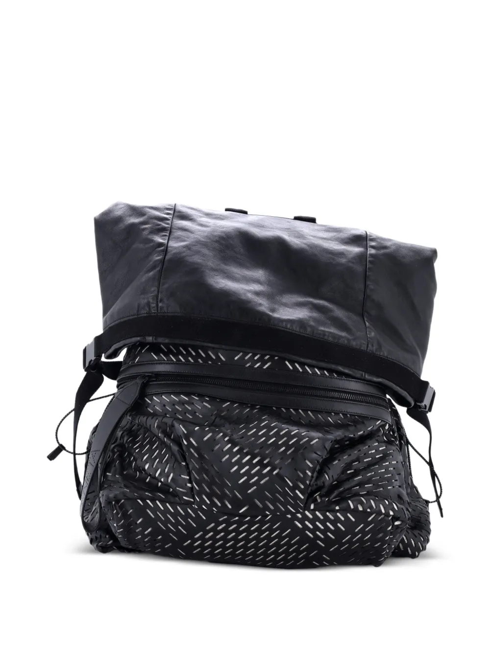 Bottega Veneta Pre-Owned Fold Over Leather with Perforated Detail backpack - Black