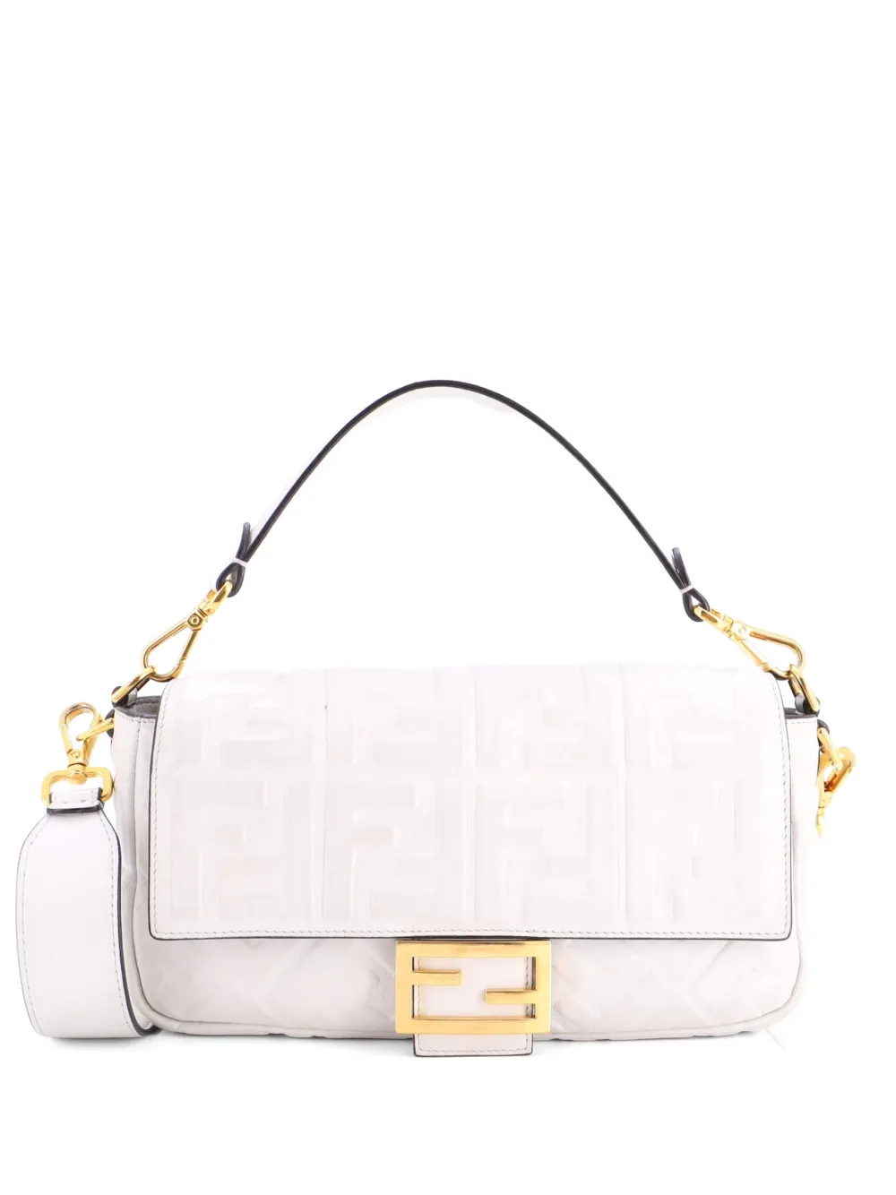 Fendi Pre-Owned Baguette NM Bag Zucca Embossed Leather Medium crossbody bag - White
