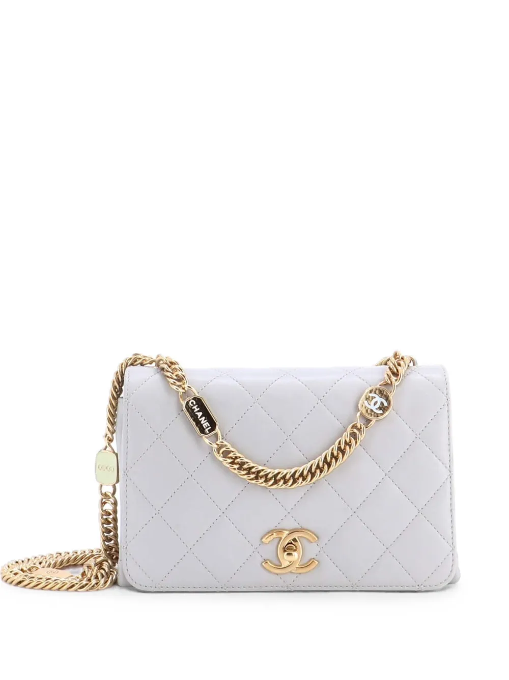 CHANEL Pre-Owned Logo Enamel Full Flap Bag Quilted Lambskin Mini shoulder bag - Grey