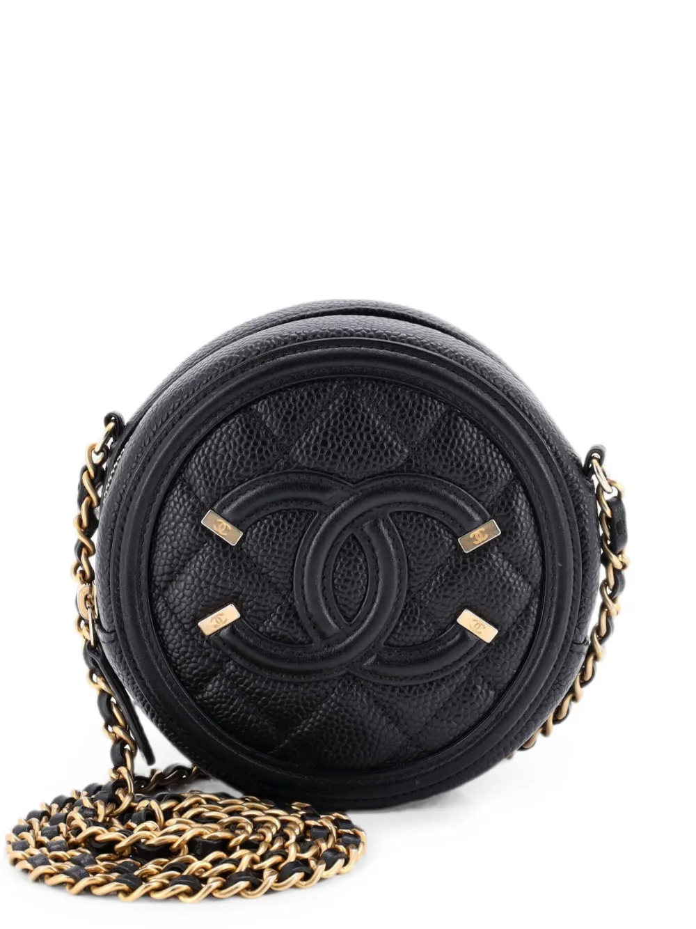 CHANEL Pre-Owned Borsa a tracolla mino in pelle Caviar trapuntata con catena - Nero