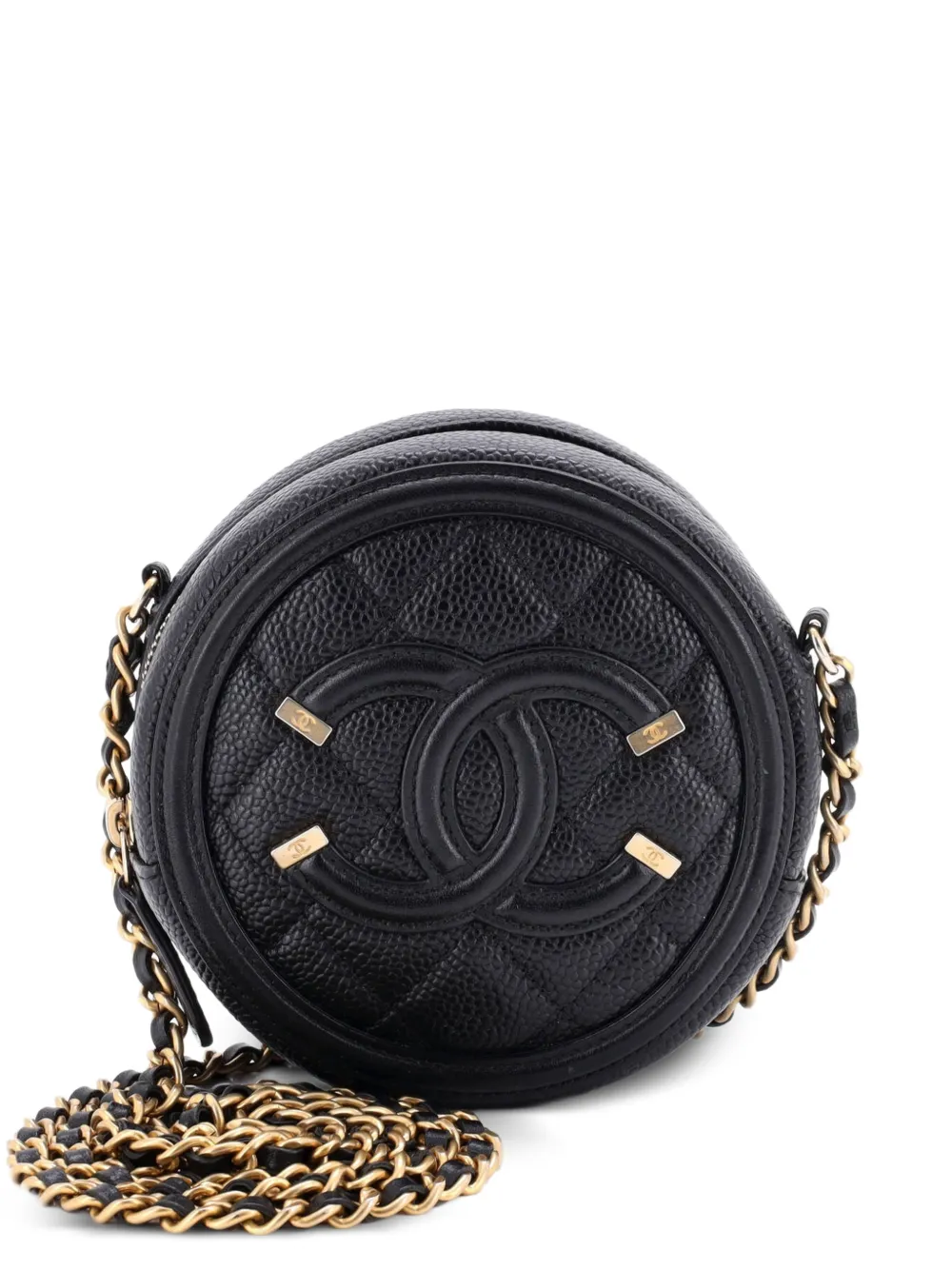CHANEL Pre-Owned Borsa a tracolla mino in pelle Caviar trapuntata con catena - Nero