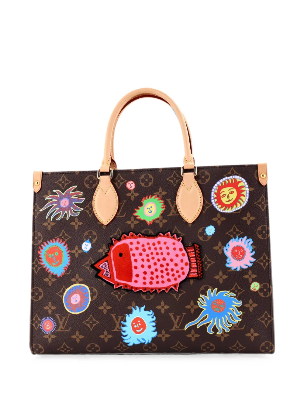 Louis Vuitton Pre-Owned Borsa tote OnTheGo Yayoi Kusama Faces MM in tela con monogramma - Marrone