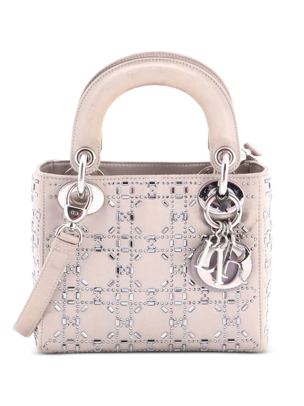 Christian Dior Pre-Owned Lady Dior Bag Crystal Embellished Cannage Quilt Satin Mini satchel - Neutrals