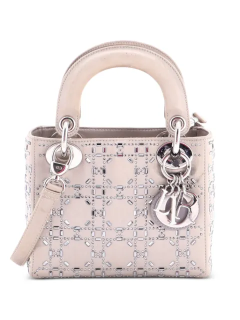 Christian Dior Pre-Owned Lady Dior Bag Crystal Embellished Cannage Quilt Satin Mini satchel