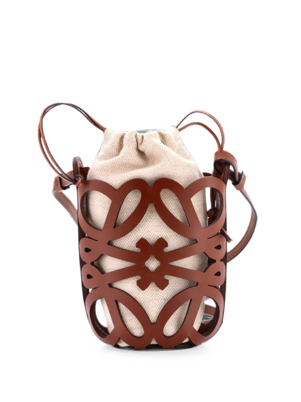 Loewe Pre-Owned Anagram Drawstring Crossbody Bag Leather with Canvas Mini bucket bag - Brown