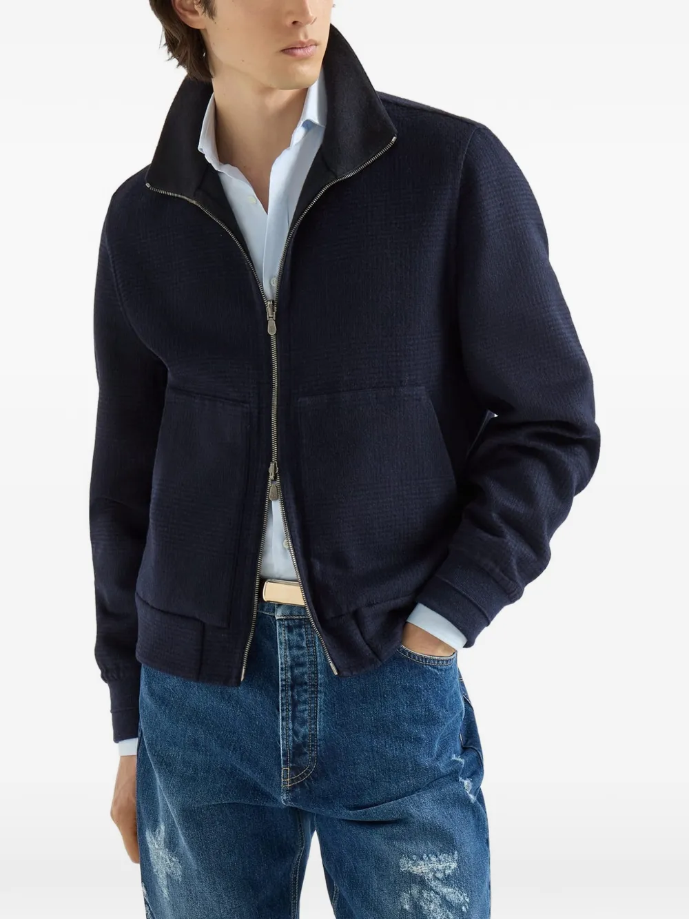Brunello Cucinelli Prince of Wales flanellen bomberjack Blauw