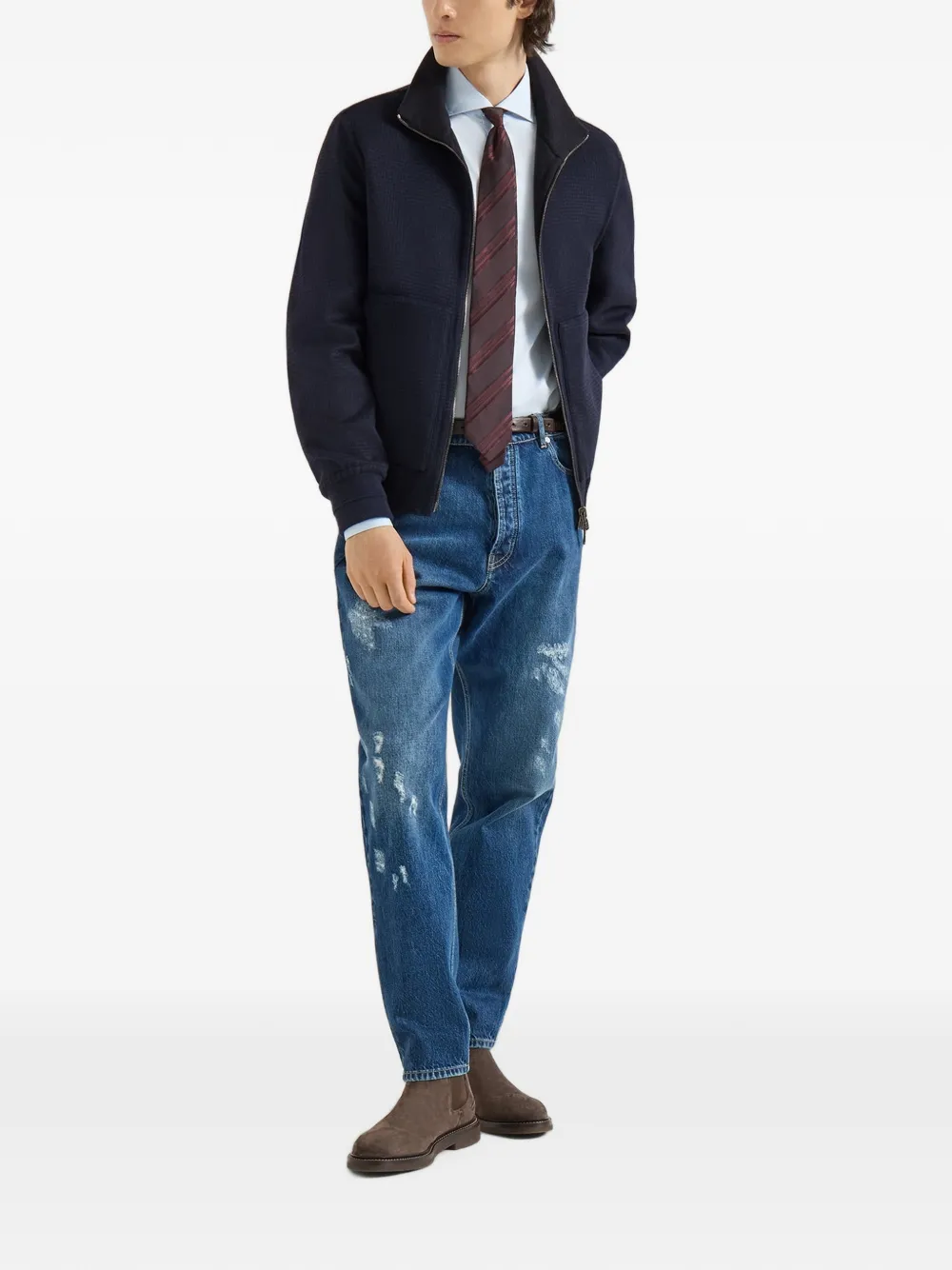 Brunello Cucinelli Prince of Wales flanellen bomberjack Blauw