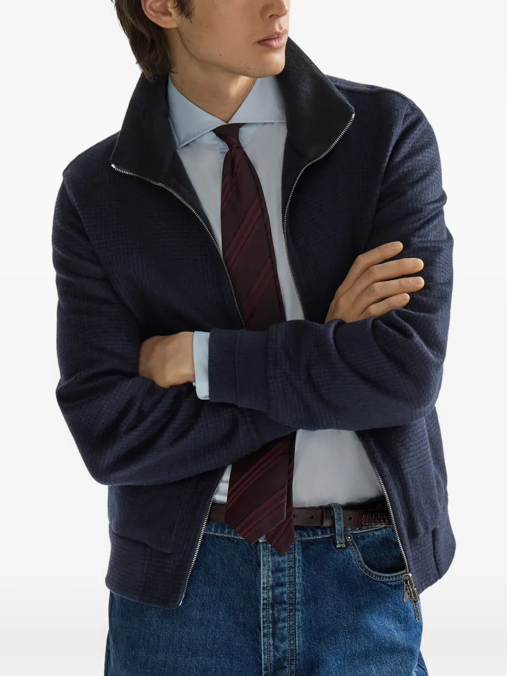 Brunello Cucinelli Prince of Wales flanellen bomberjack Blauw