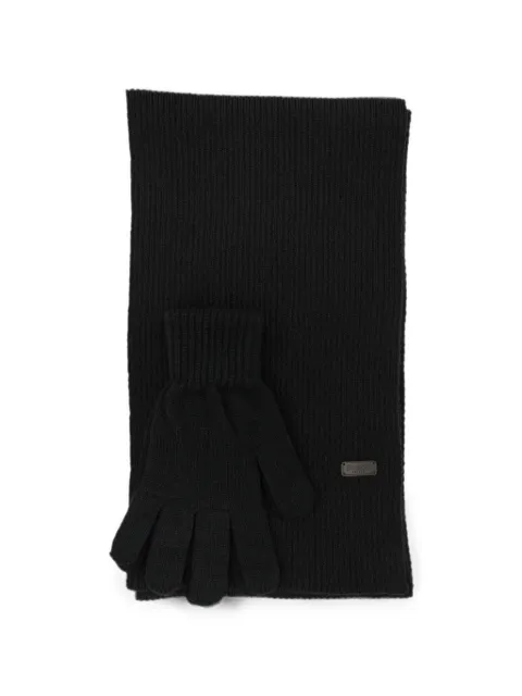 Barbour logo-plaque ribbed scarf and gloves set