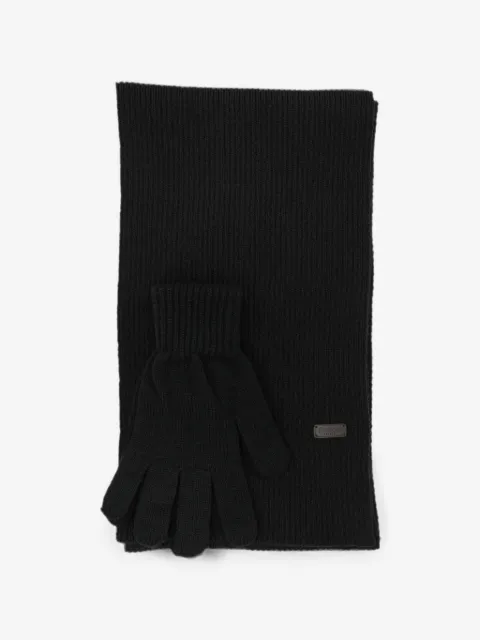Barbour logo-plaque ribbed scarf and gloves set