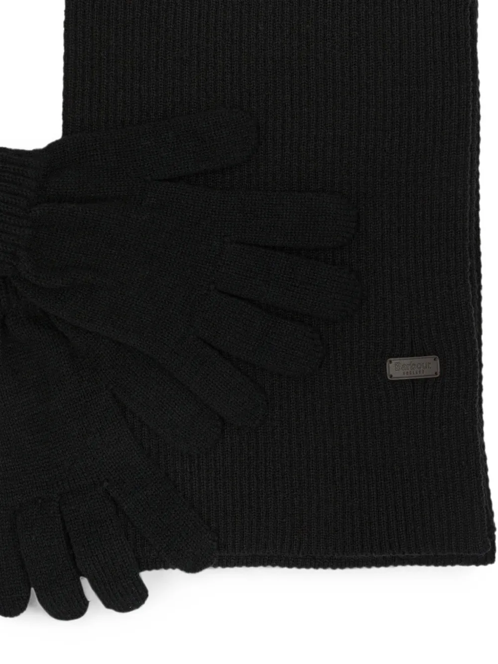 Barbour Geribbelde sjaal en handschoenen met logoplakkaat Zwart