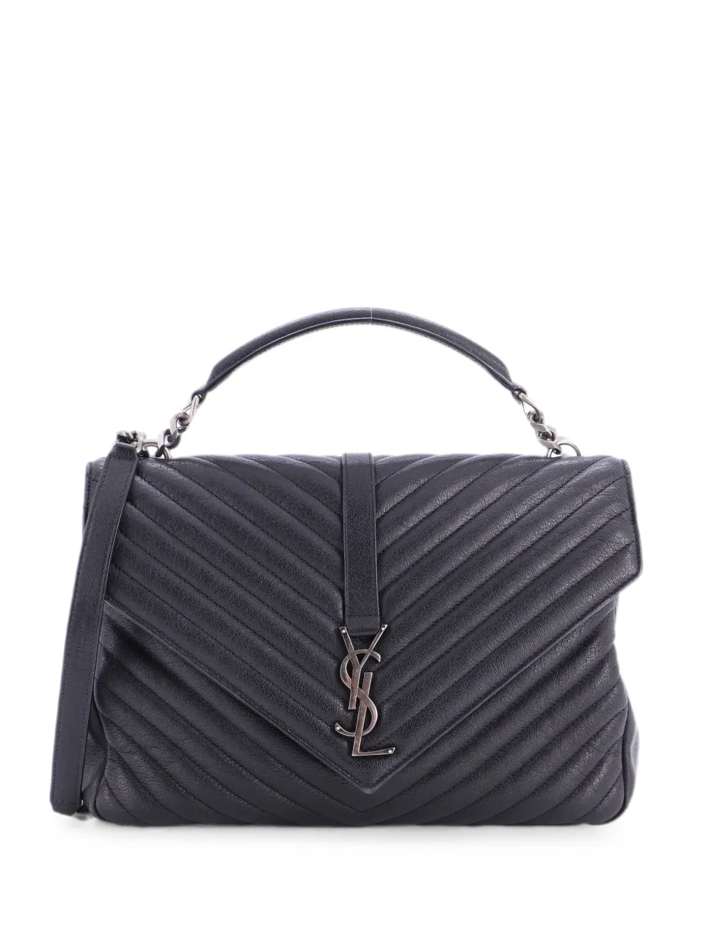 Saint Laurent Pre-Owned Borsa a spalla Classic Monogram College grande in pelle matelassé con motivo chevron - Nero