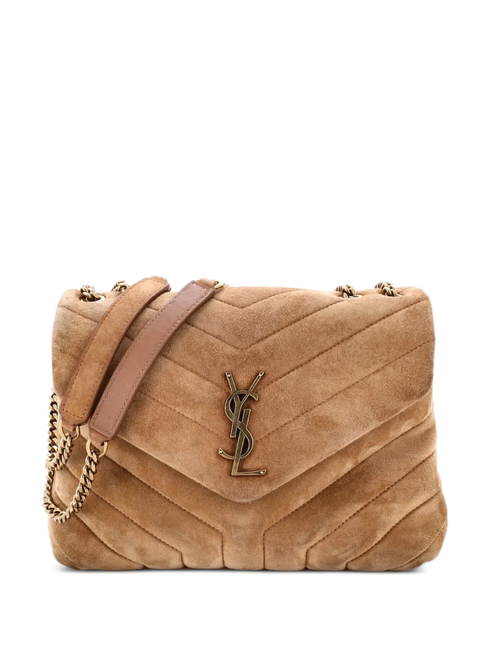 Saint Laurent Pre-Owned Borsa a spalla Loulou piccola in pelle scamosciata matelassé con motivo chevron - Marrone