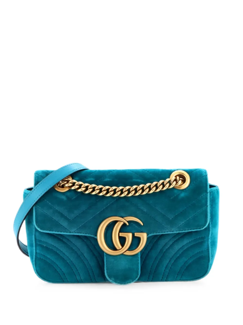 Gucci Pre-Owned Borsa a spalla GG Marmont piccola in velluto matelassé - Blu