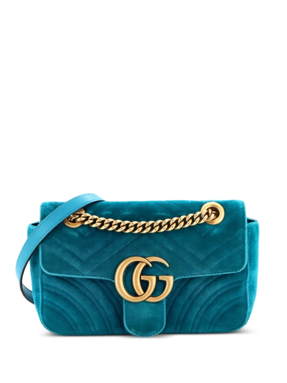 Gucci Pre-Owned GG Marmont Flap Bag Matelasse Velvet Small shoulder bag - Blau