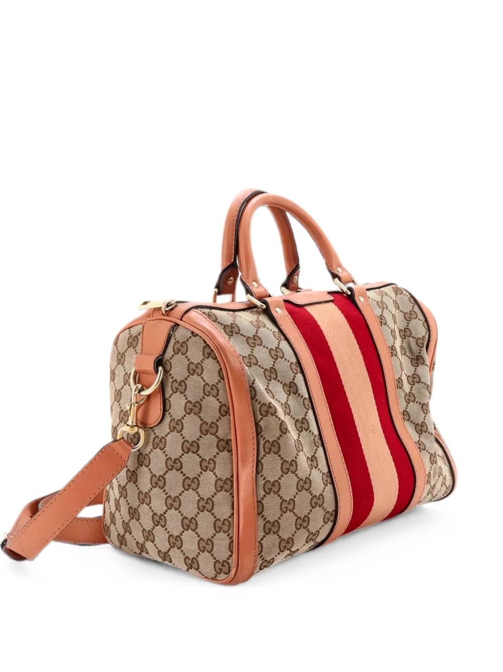 Gucci Pre-Owned Borsa a tracolla Boston media in tela GG con decorazione Web - Marrone