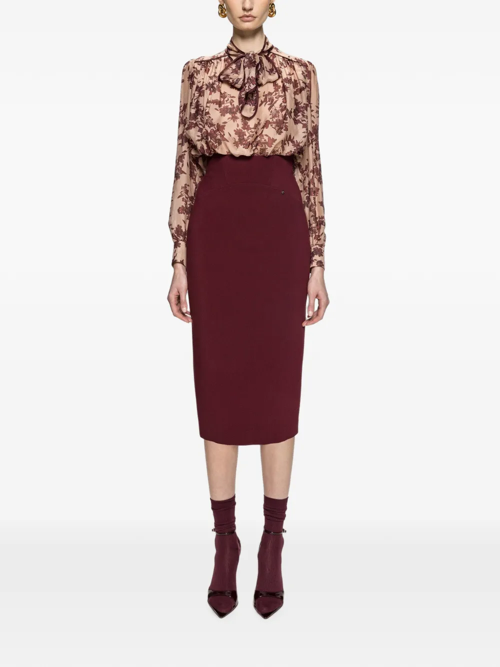 NISSA high-rise pencil midi skirt - Rot