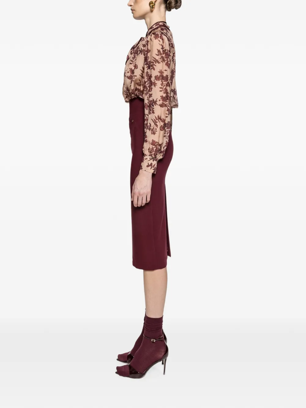 NISSA High waist midi-kokerrok Rood