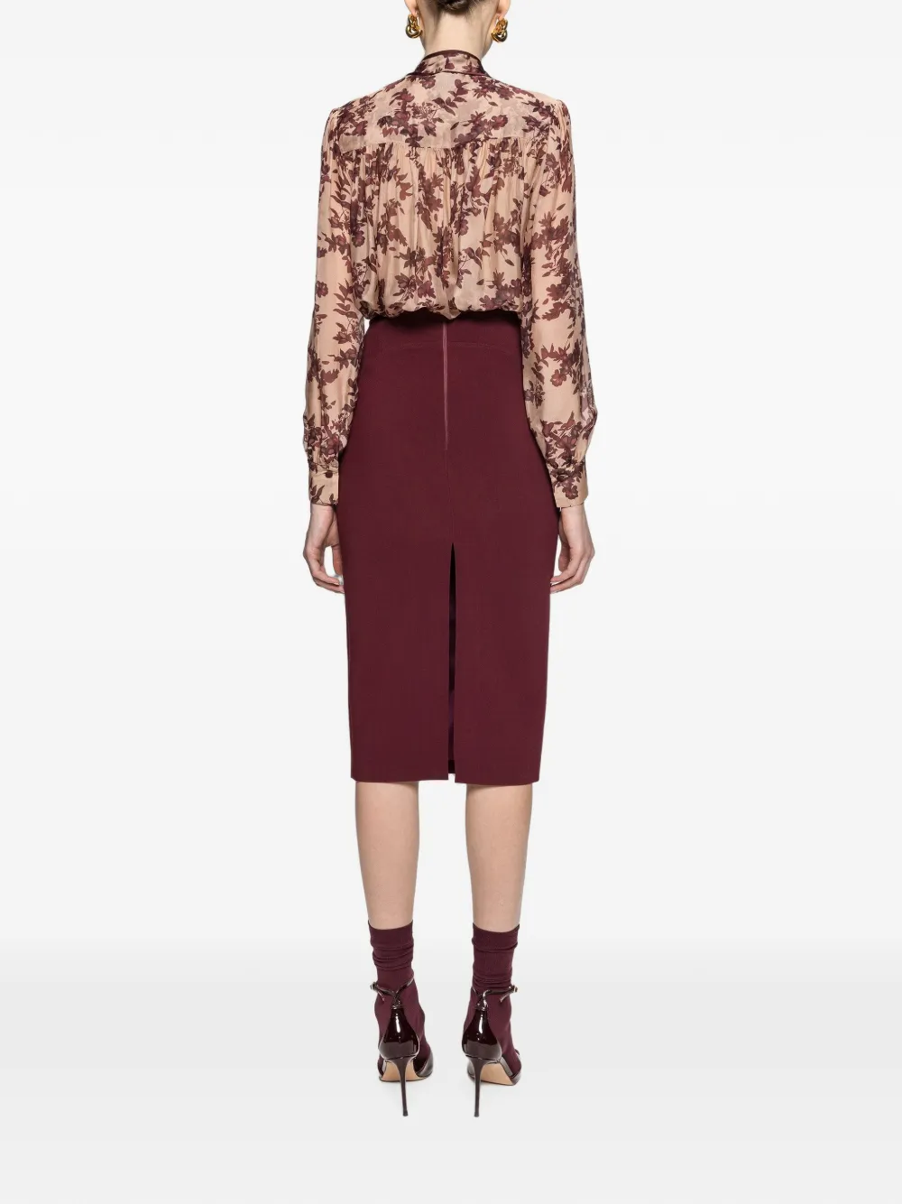 NISSA High waist midi-kokerrok Rood