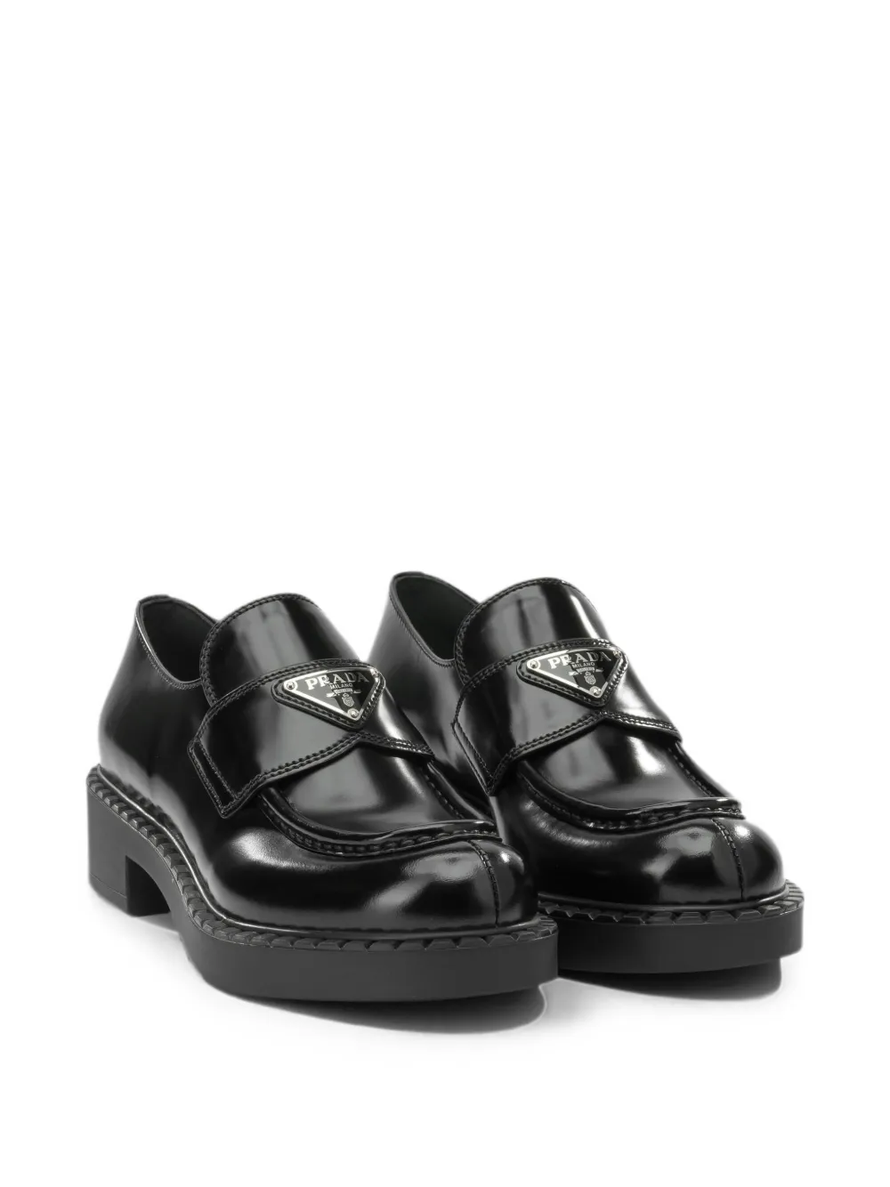 Prada logo-plaque loafers Zwart