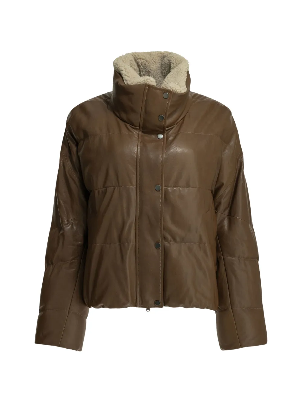 Brunello Cucinelli quilted shearling-trim coat - Marrone