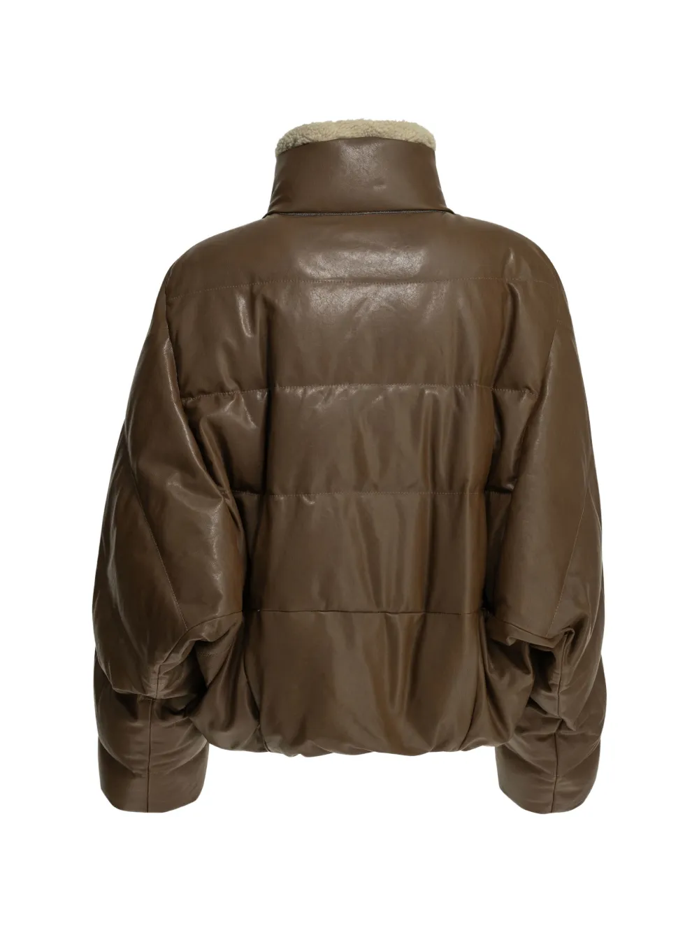 Brunello Cucinelli Gewatteerde jas met lammy afwerking Bruin