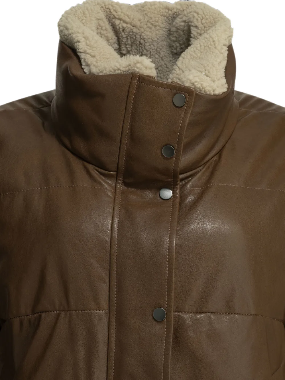 Brunello Cucinelli Gewatteerde jas met lammy afwerking Bruin
