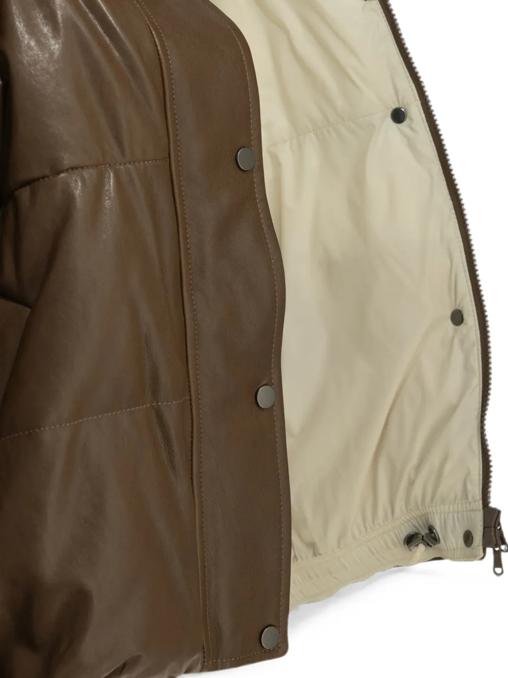 Brunello Cucinelli Gewatteerde jas met lammy afwerking Bruin