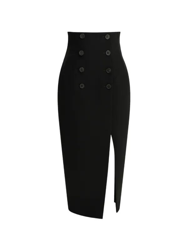 Khaite Luiza Slit-detail Midi Skirt in Black