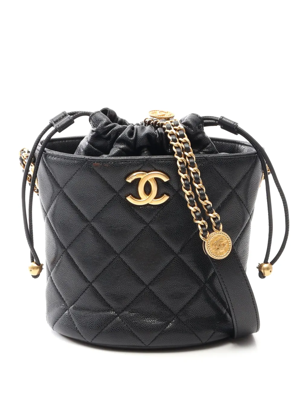 CHANEL Pre-Owned 2021-2026 Quilted Caviar Twist Your Buttons bucket bag - Nero
