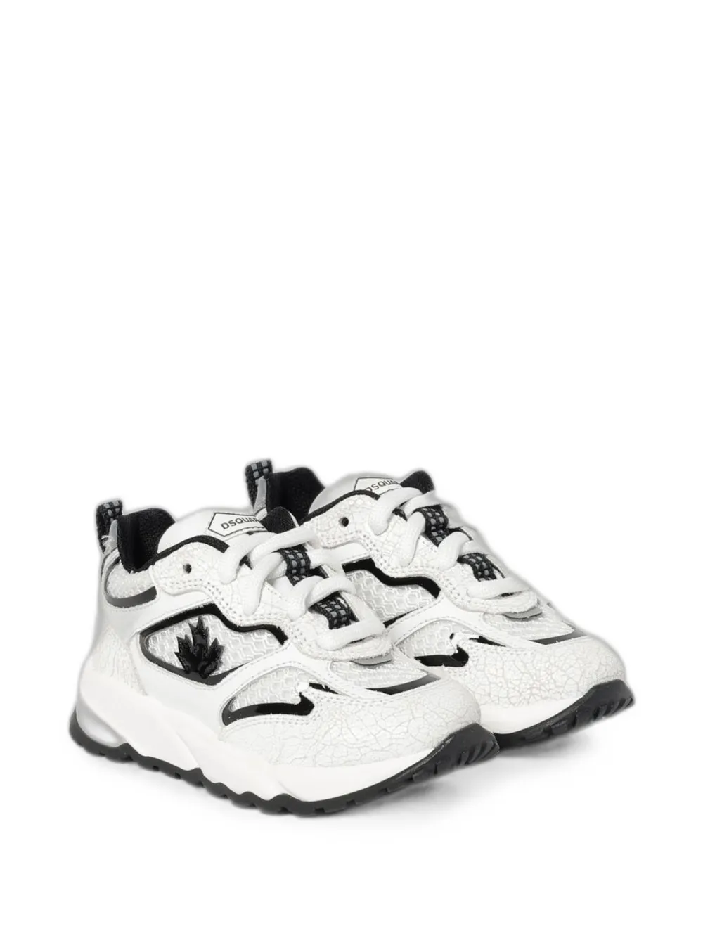 DSQUARED2 KIDS D2 crackle-effect panelled sneakers Wit