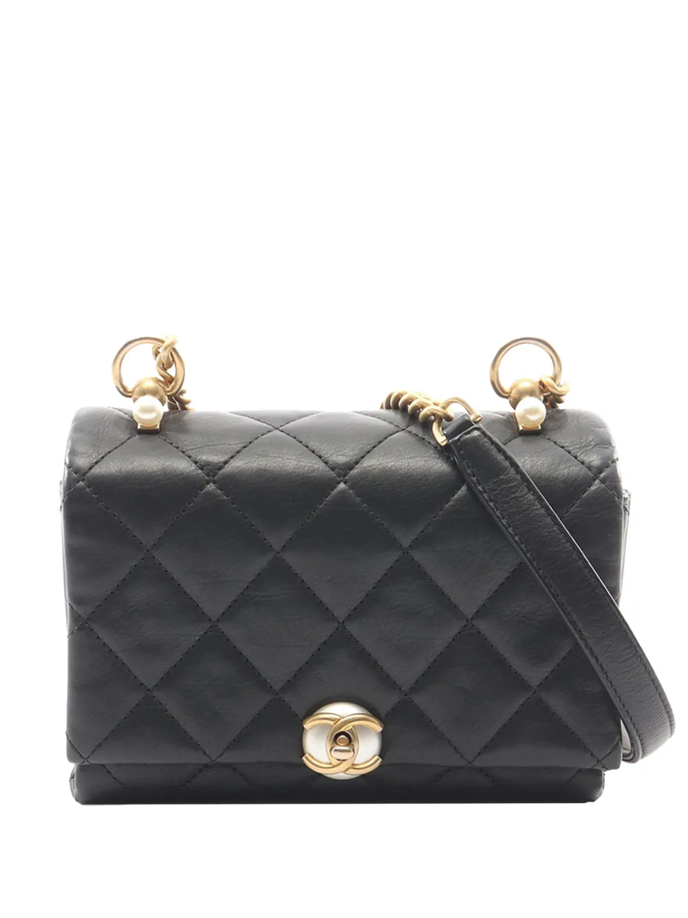 CHANEL Pre-Owned 2019 Mini Quilted Calfskin Pearl CC Accordion Flap crossbody bag - Nero