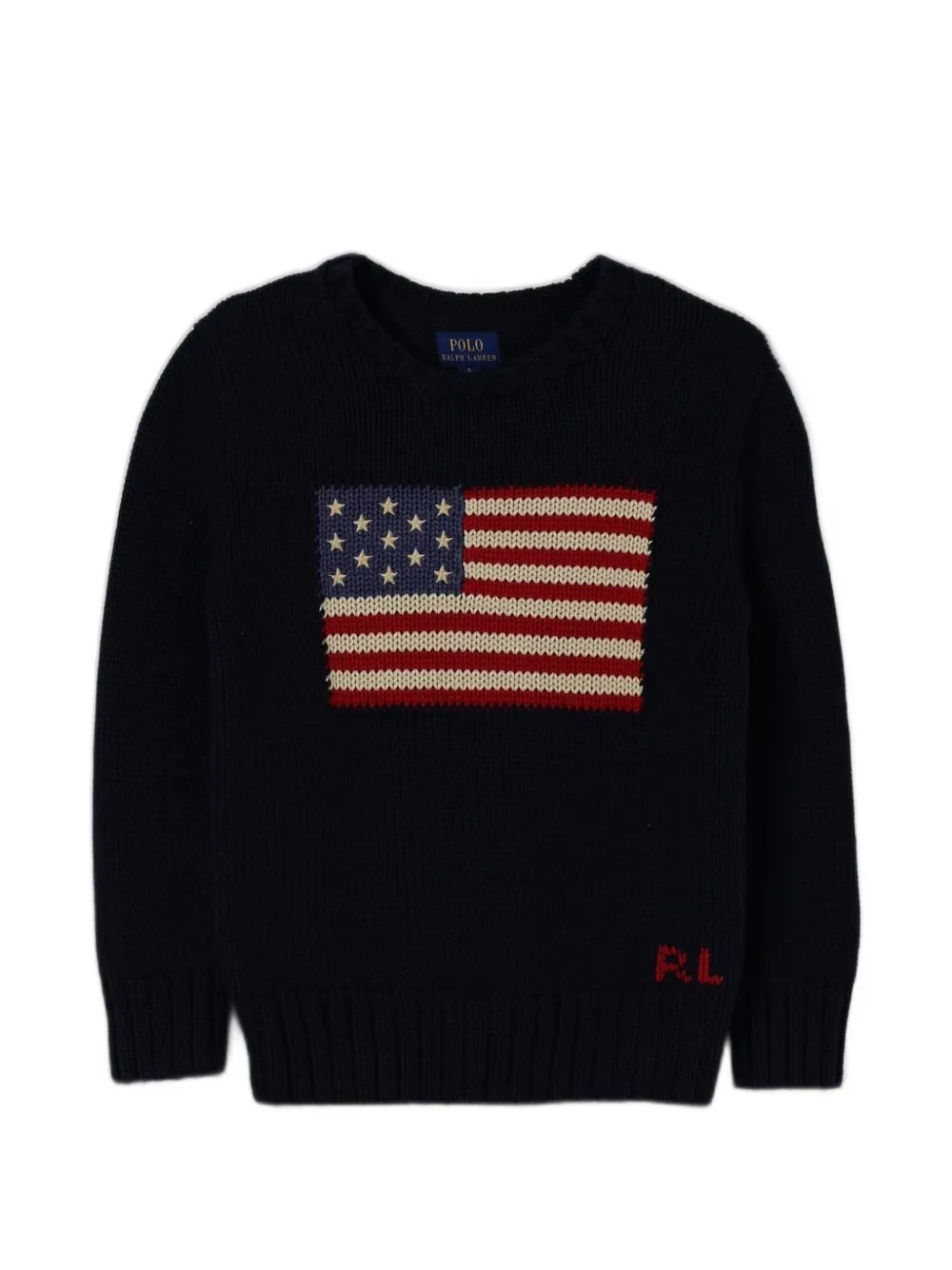 POLO RALPH LAUREN KIDS flag-intarsia cotton sweater - Blu