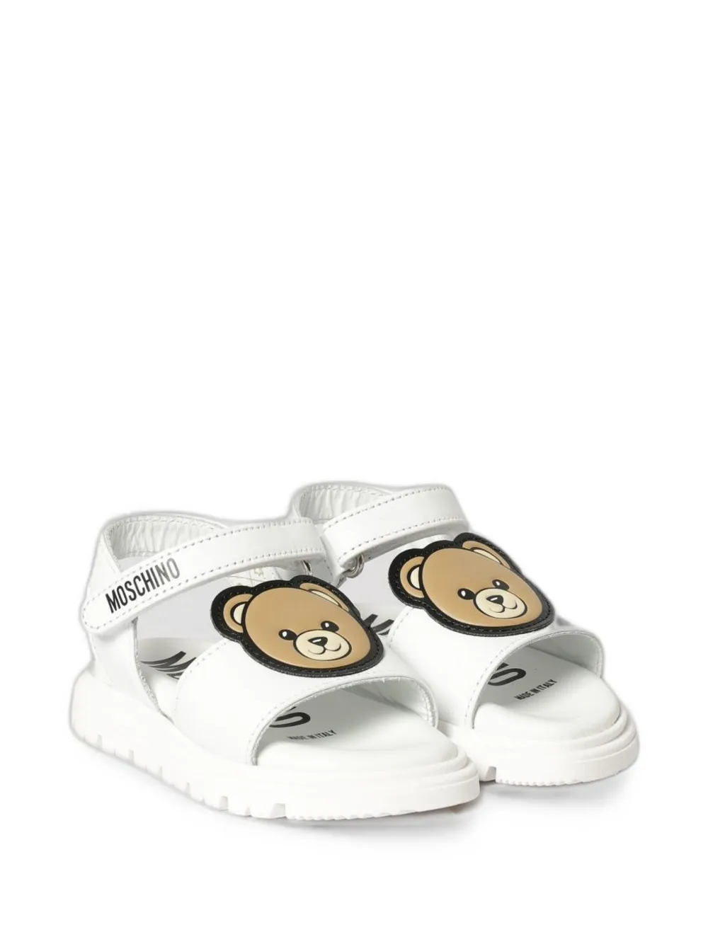 Moschino Kids Teddy Bear-patch leather sandals - Bianco