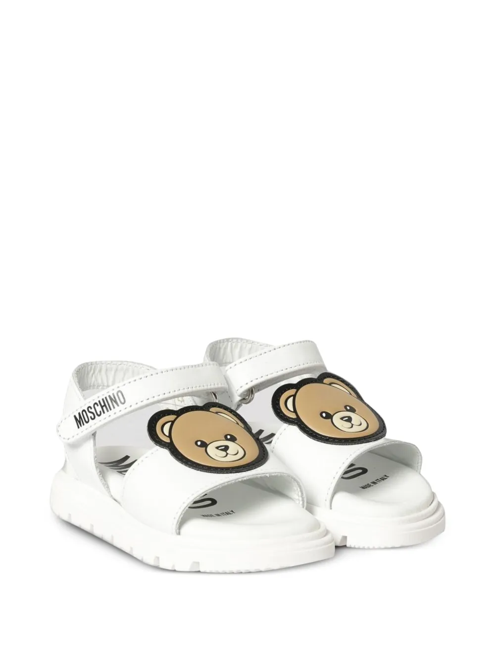 Moschino Kids Teddy Bear-patch leather sandals Wit