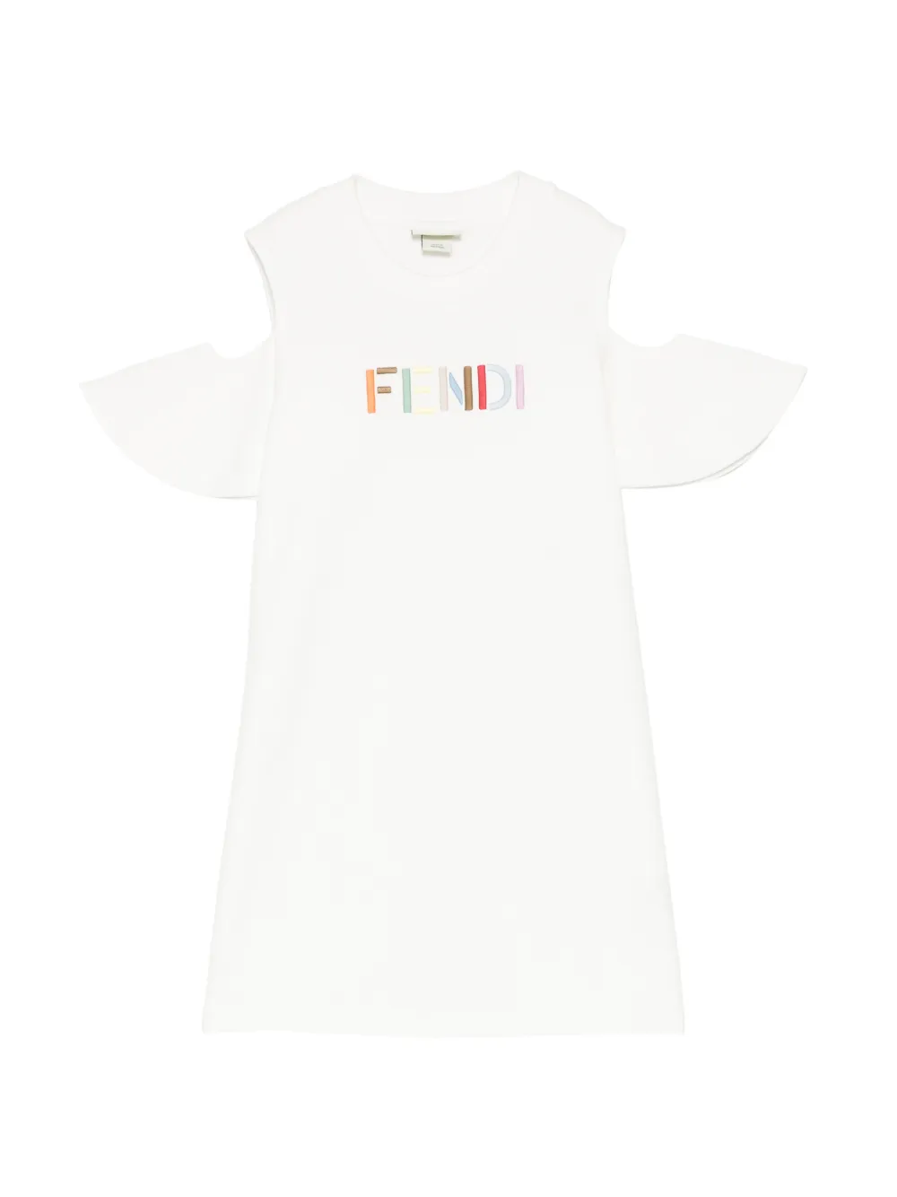 Fendi Kids Schulterfreies Kleid mit Logo-Stickerei - Weiß
