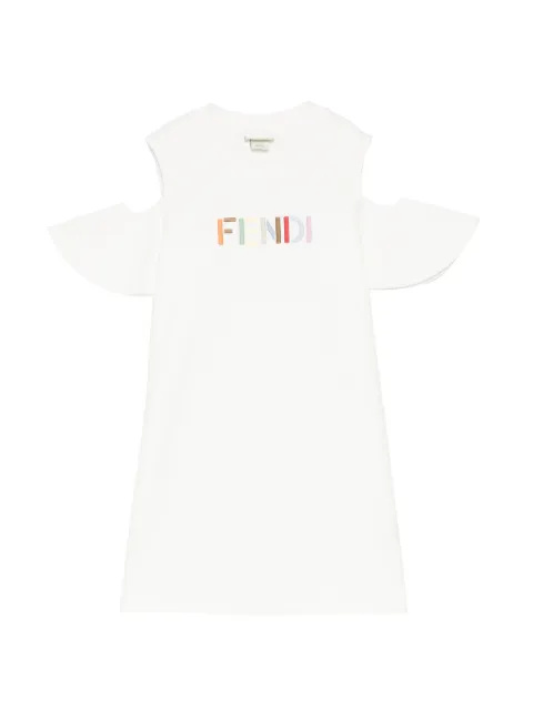 Fendi Kids logo-embroidered cold-shoulder dress