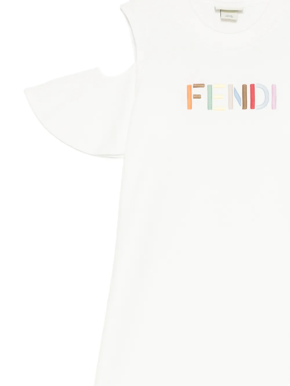 Fendi Kids logo-embroidered cold-shoulder dress Wit