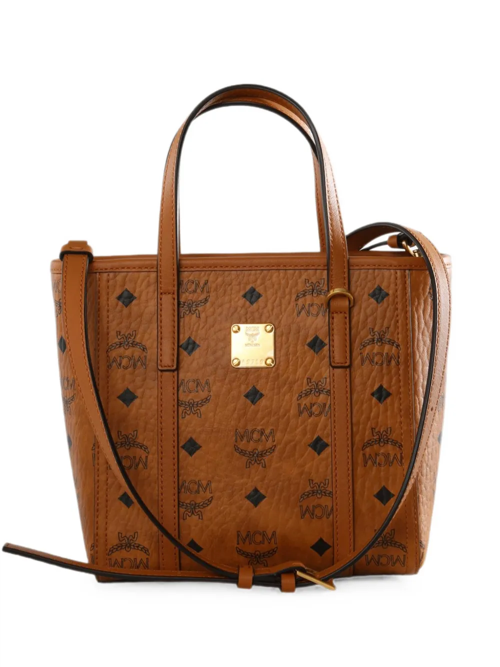 Mcm Toni Visetos-print Logo-plaque Tote Bag In 브라운