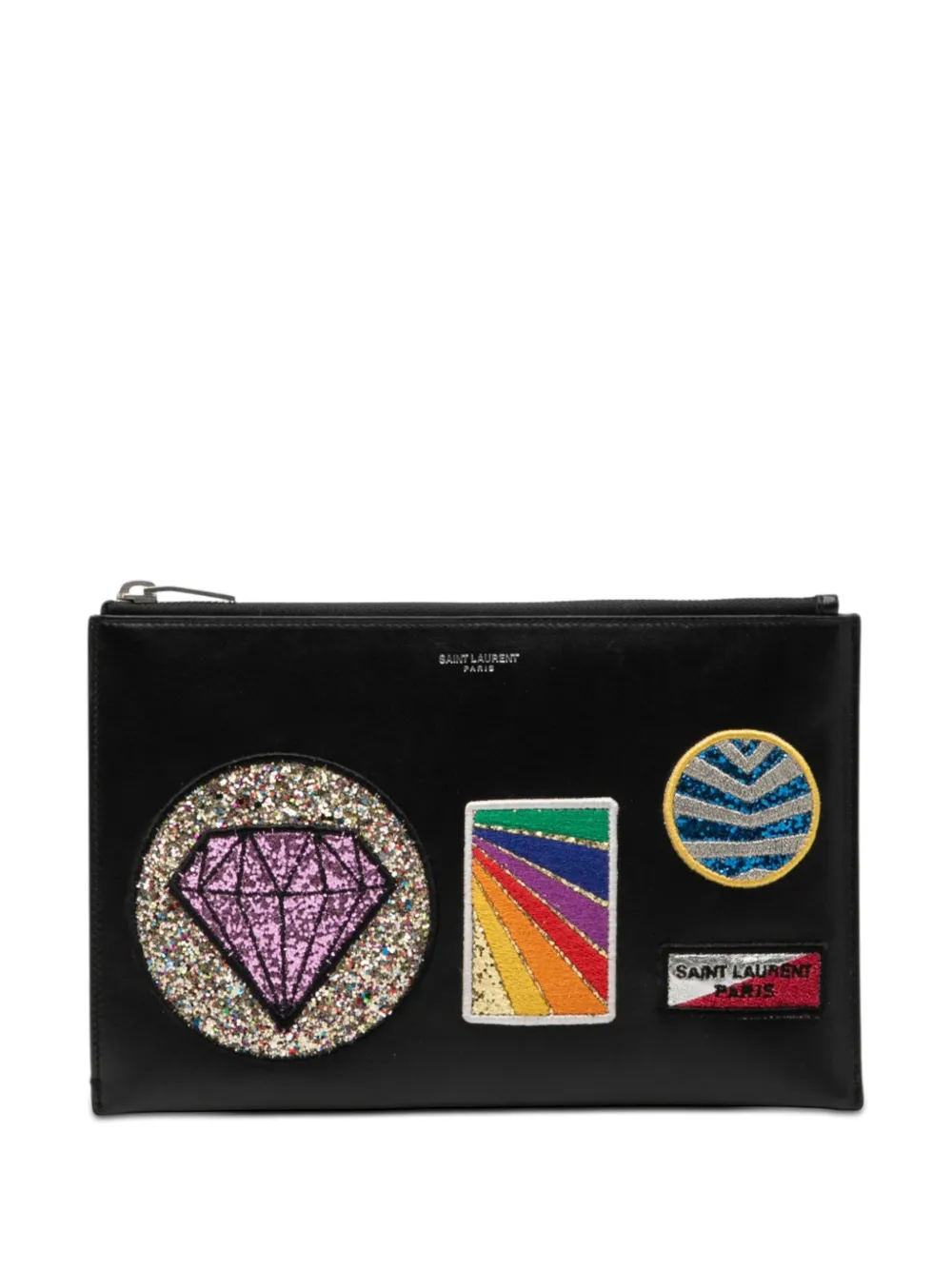 Saint Laurent Pre-Owned 2016 Leather Multi Patch Zip Pouch clutch bag - Nero