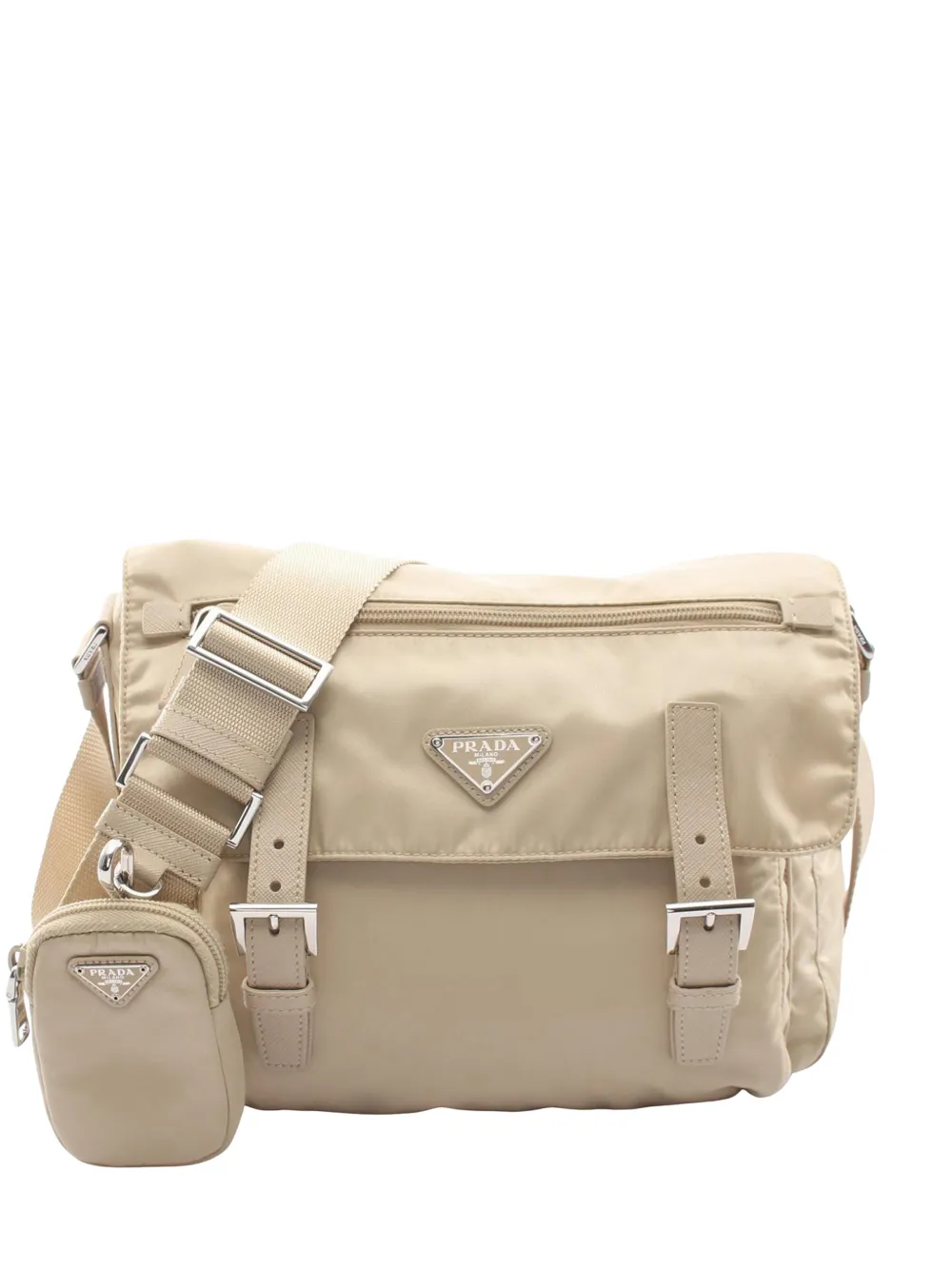 Prada Pre-Owned 2013-2026 Tessuto Zip Double Buckle Messenger Bag crossbody bag - Neutrals